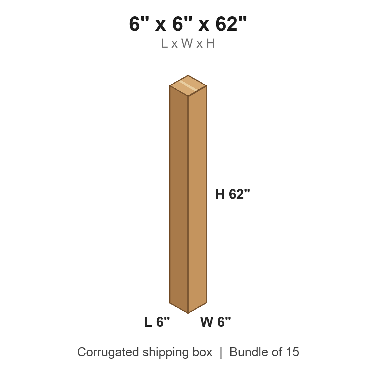 6 x 6 x 62 in corrugated shipping box