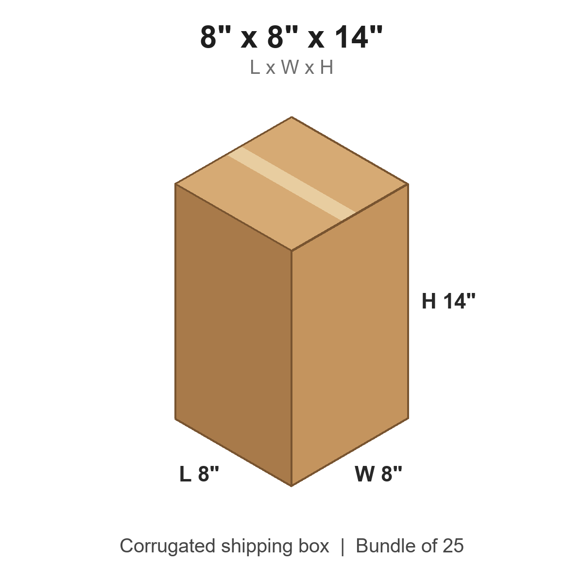 8 x 8 x 14 in corrugated shipping box