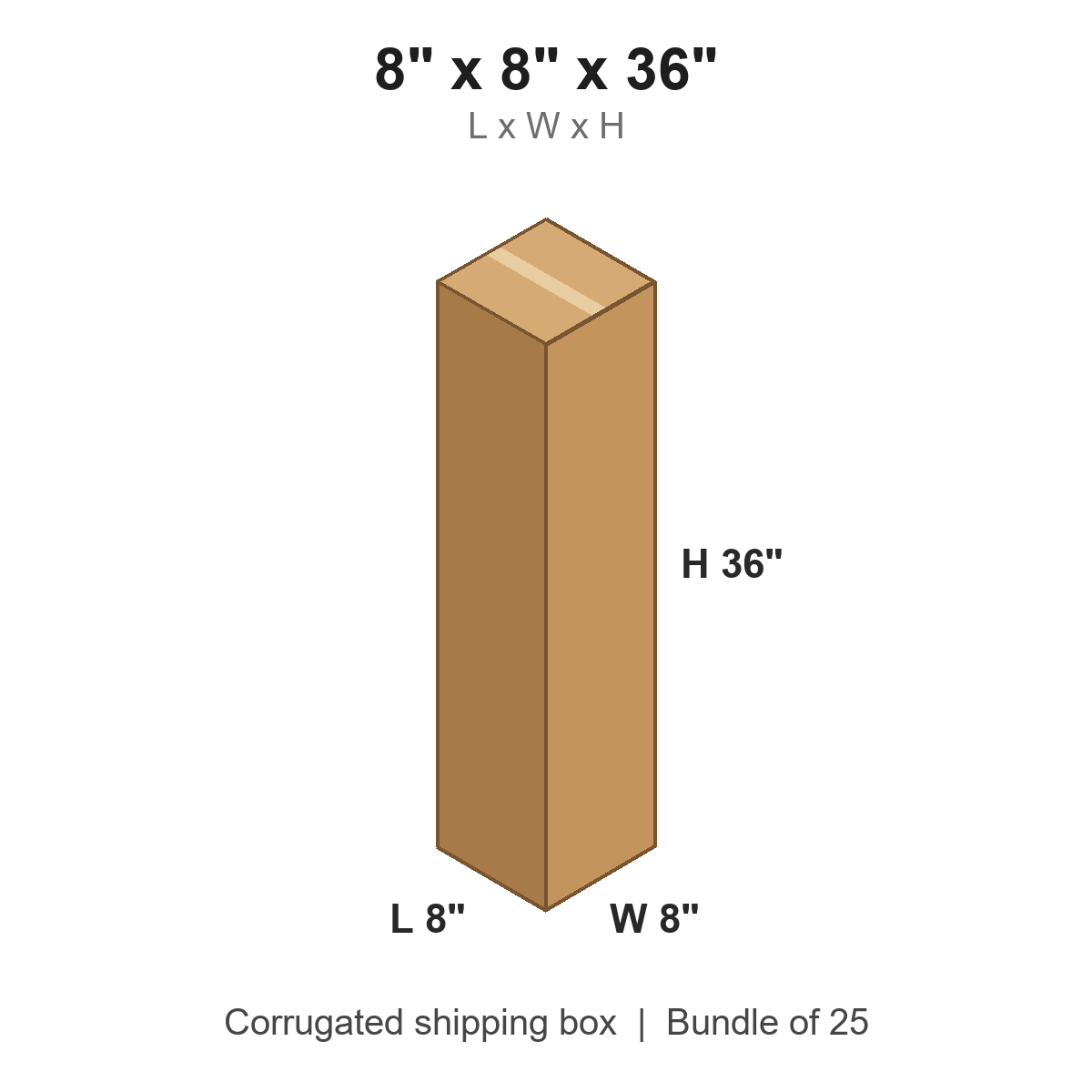 8 x 8 x 36 in corrugated shipping box
