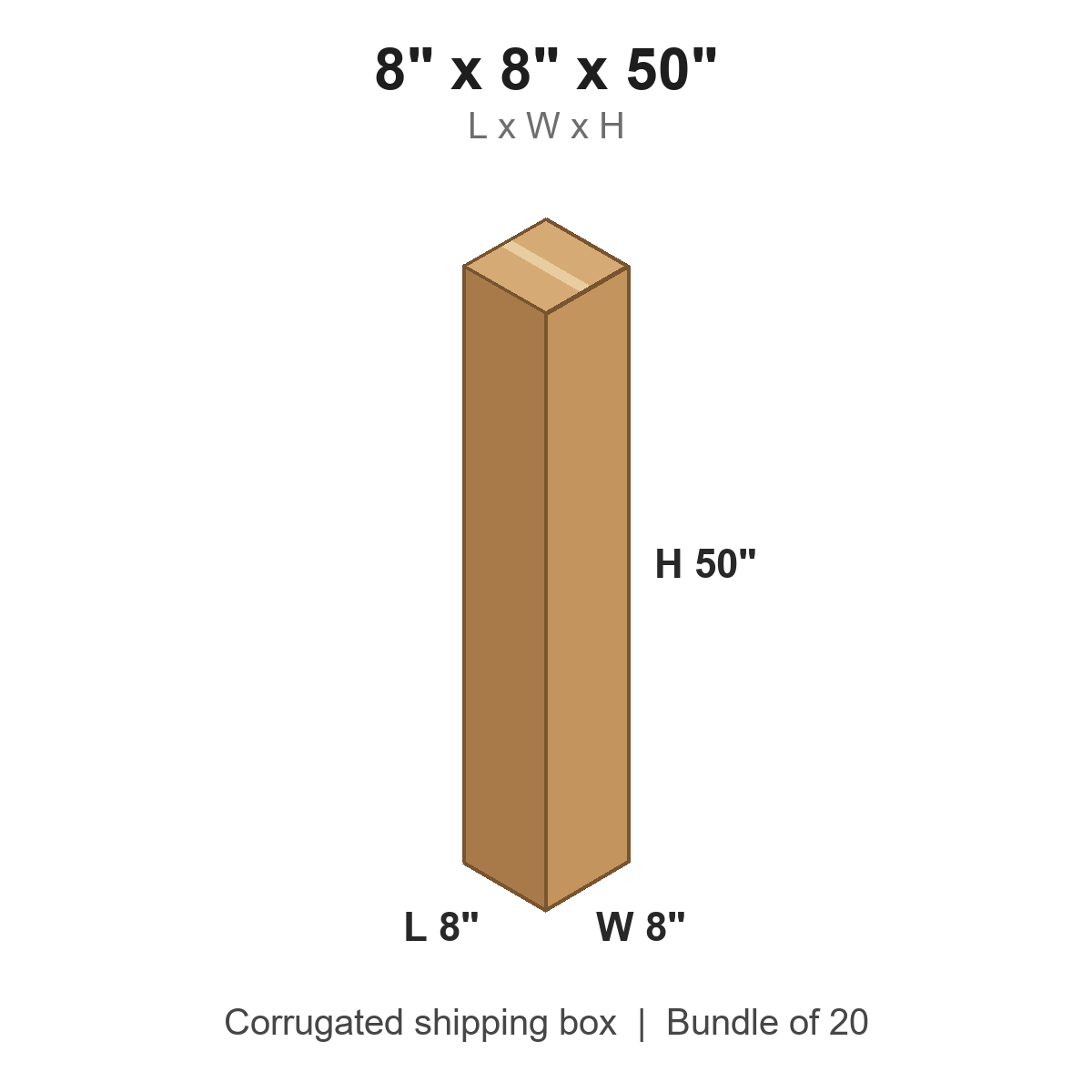 8 x 8 x 50 in corrugated shipping box