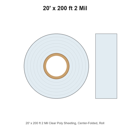 20' x 200 ft 2 Mil Clear Poly Sheeting, Center-Folded, Roll