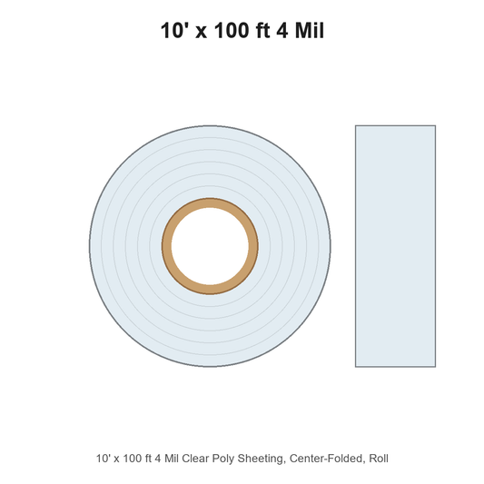 10' x 100 ft 4 Mil Clear Poly Sheeting, Center-Folded, Roll