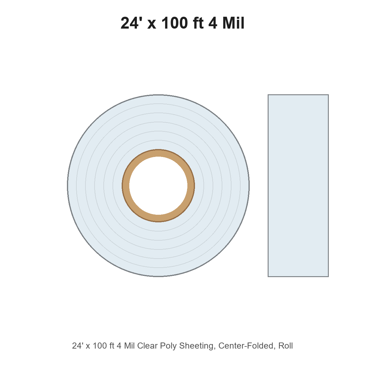 24' x 100 ft 4 Mil Clear Poly Sheeting, Center-Folded, Roll