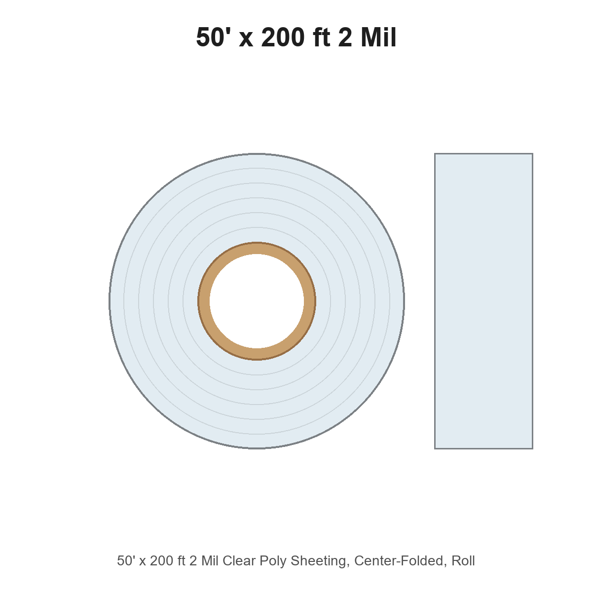 50' x 200 ft 2 Mil Clear Poly Sheeting, Center-Folded, Roll