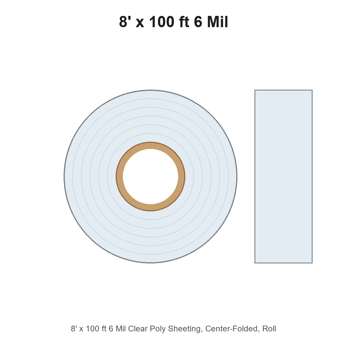 8' x 100 ft 6 Mil Clear Poly Sheeting, Center-Folded, Roll