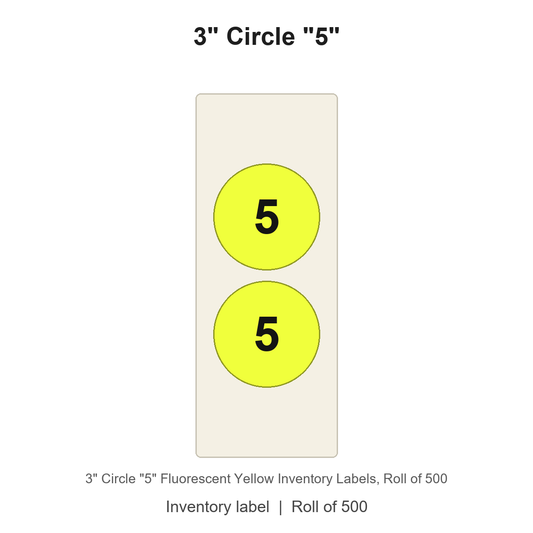 3" Circle "5" Fluorescent Yellow Inventory Labels