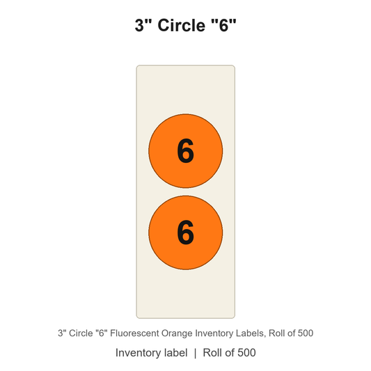 3" Circle "6" Fluorescent Orange Inventory Labels