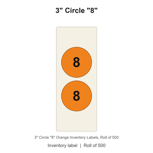 3" Circle "8" Orange Inventory Labels