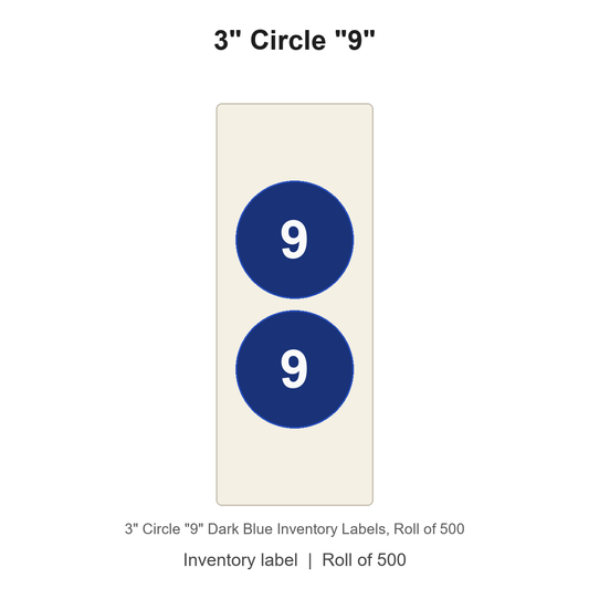 3" Circle "9" Dark Blue Inventory Labels