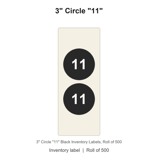 3" Circle "11" Black Inventory Labels