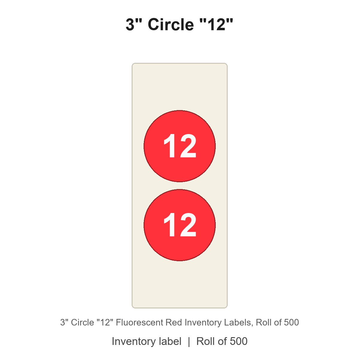 3" Circle "12" Fluorescent Red Inventory Labels