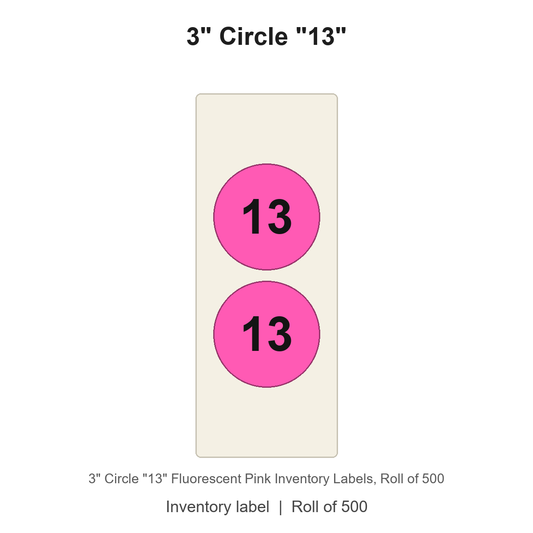 3" Circle "13" Fluorescent Pink Inventory Labels