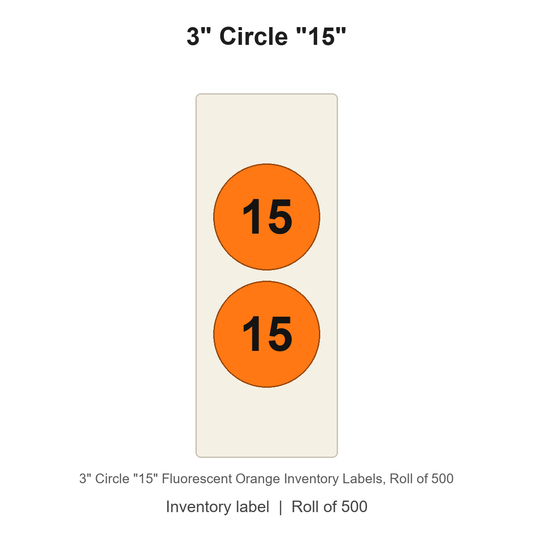 3" Circle "15" Fluorescent Orange Inventory Labels