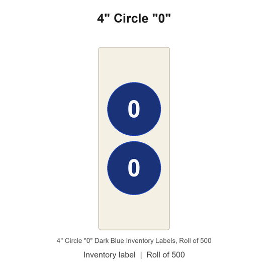 4" Circle "0" Dark Blue Inventory Labels
