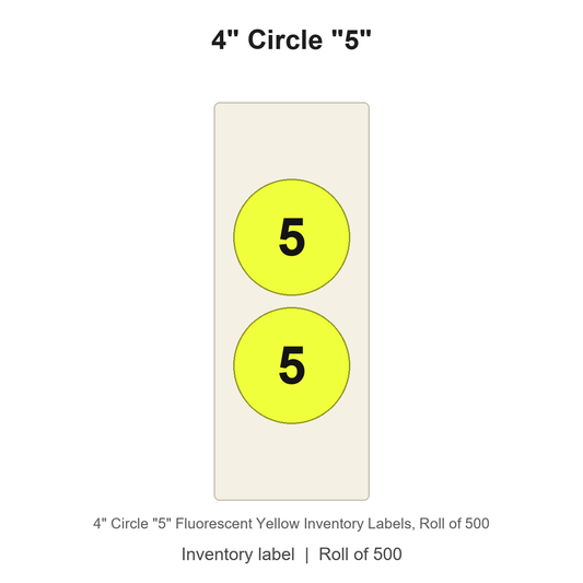 4" Circle "5" Fluorescent Yellow Inventory Labels