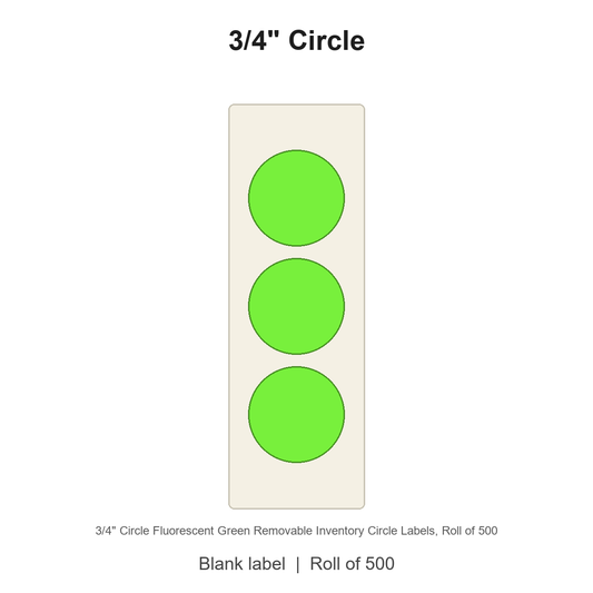 3/4" Circle Fluorescent Green Removable Inventory Circle Labels