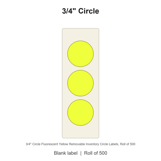3/4" Circle Fluorescent Yellow Removable Inventory Circle Labels