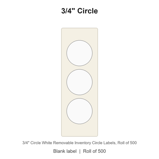 3/4" Circle White Removable Inventory Circle Labels