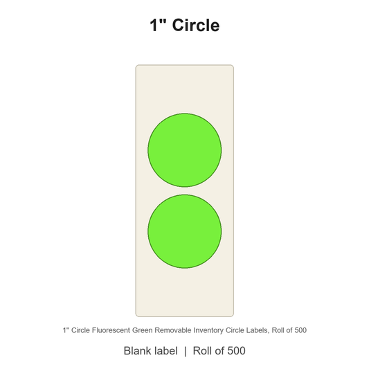 1" Circle Fluorescent Green Removable Inventory Circle Labels