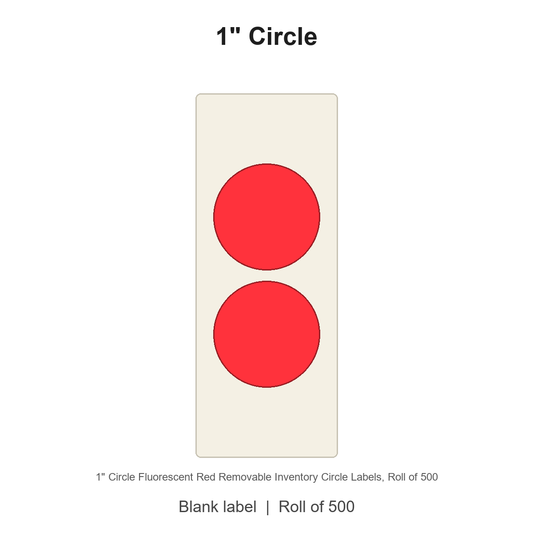 1" Circle Fluorescent Red Removable Inventory Circle Labels