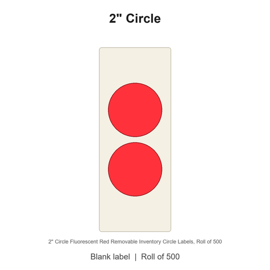 2" Circle Fluorescent Red Removable Inventory Circle Labels