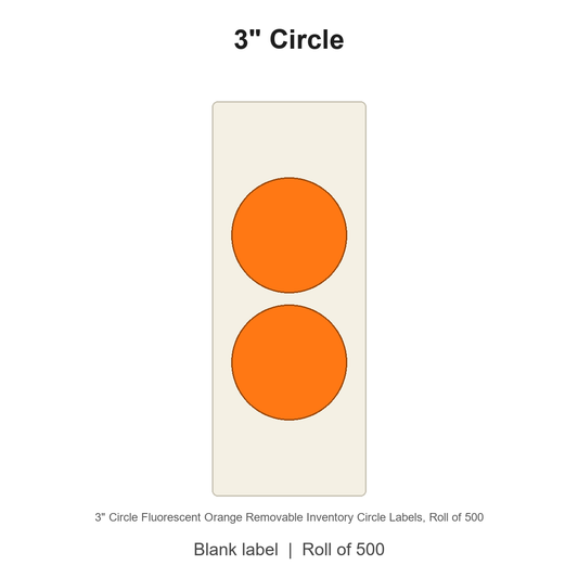 3" Circle Fluorescent Orange Removable Inventory Circle Labels