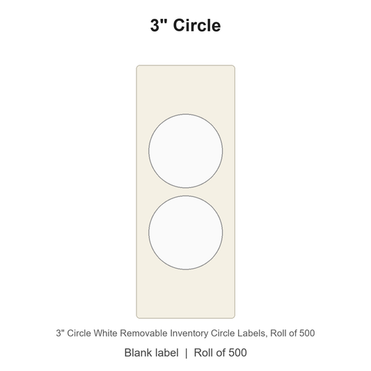 3" Circle White Removable Inventory Circle Labels