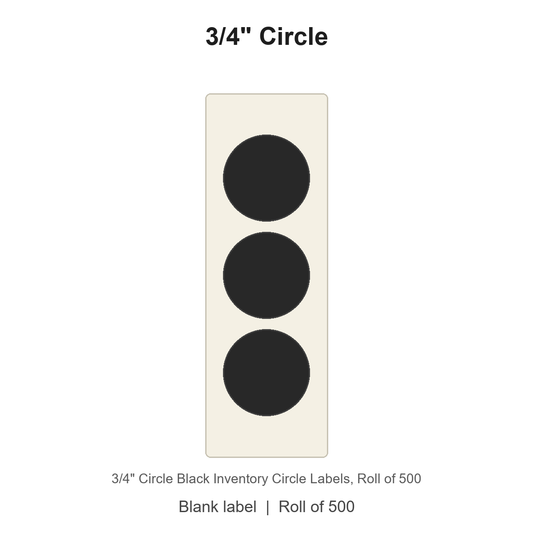 3/4" Circle Black Inventory Circle Labels
