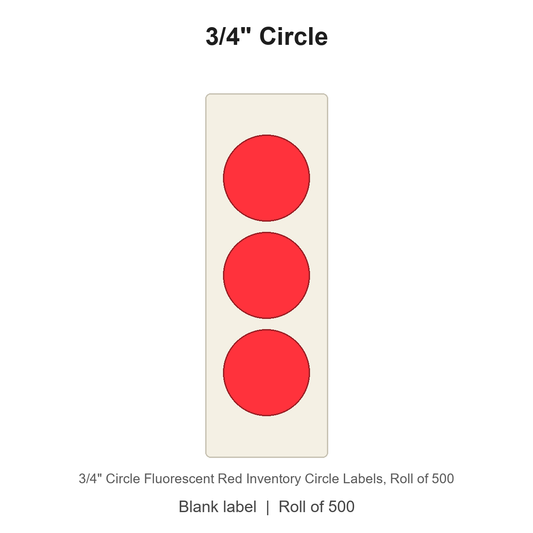 3/4" Circle Fluorescent Red Inventory Circle Labels