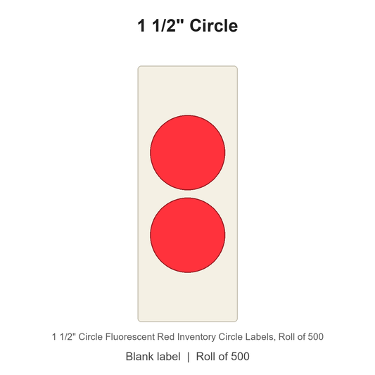 1 1/2" Circle Fluorescent Red Inventory Circle Labels