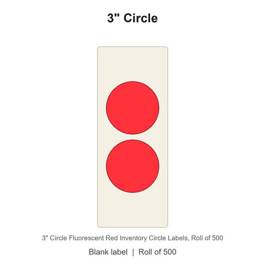 3" Circle Fluorescent Red Inventory Circle Labels