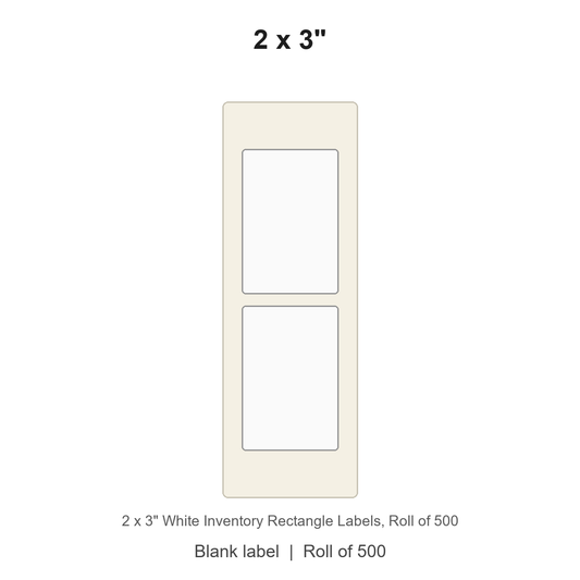 2 x 3" White Inventory Rectangle Labels