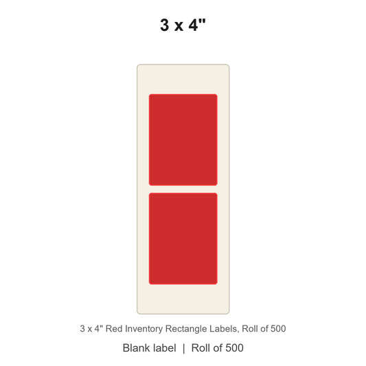 3 x 4" Red Inventory Rectangle Labels