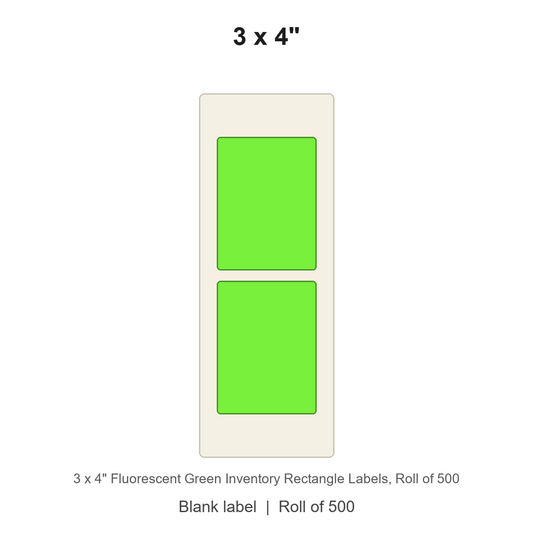 3 x 4" Fluorescent Green Inventory Rectangle Labels