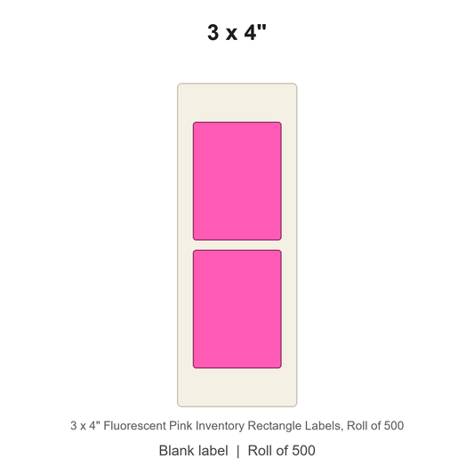 3 x 4" Fluorescent Pink Inventory Rectangle Labels