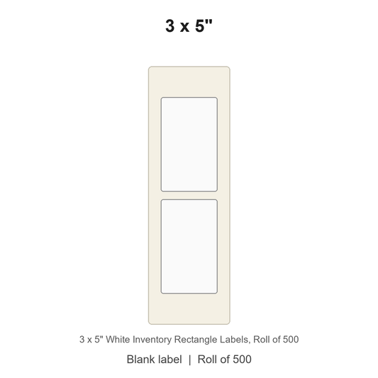 3 x 5" White Inventory Rectangle Labels