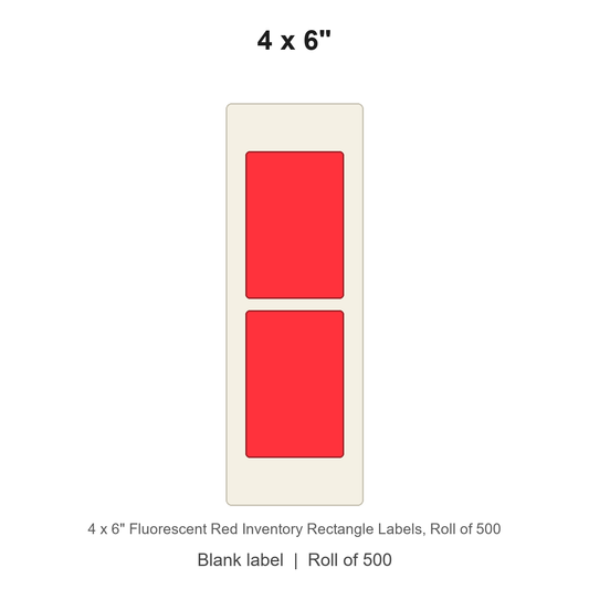 4 x 6" Fluorescent Red Inventory Rectangle Labels