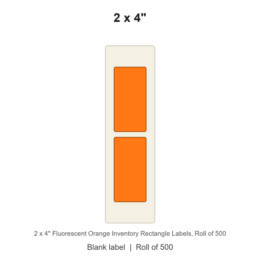 2 x 4" Fluorescent Orange Inventory Rectangle Labels
