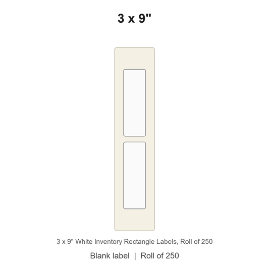 3 x 9" White Inventory Rectangle Labels