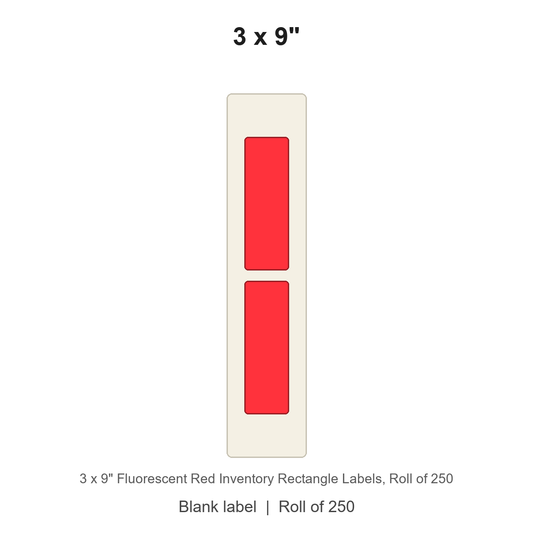 3 x 9" Fluorescent Red Inventory Rectangle Labels