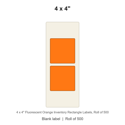 4 x 4" Fluorescent Orange Inventory Rectangle Labels