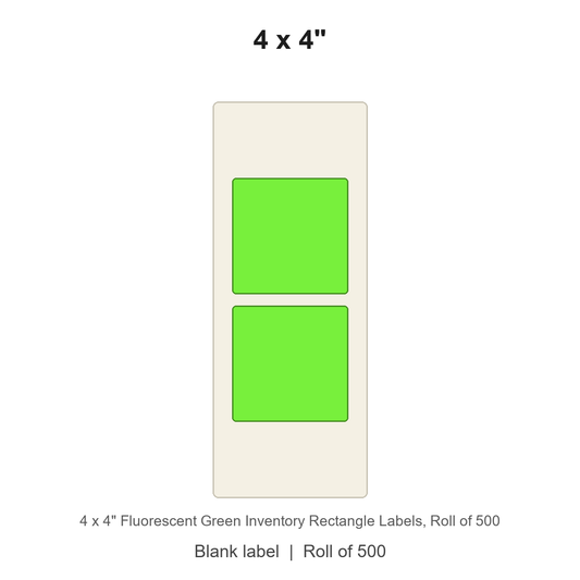 4 x 4" Fluorescent Green Inventory Rectangle Labels