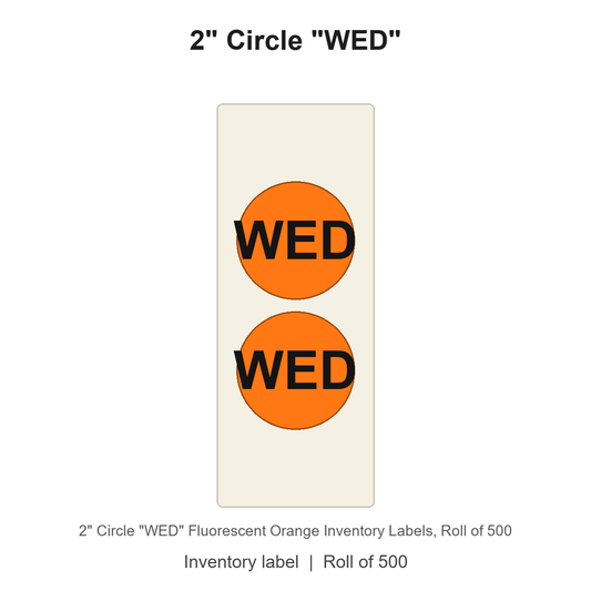 2" Circle "WED" Fluorescent Orange Inventory Labels