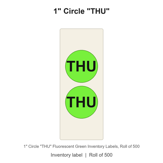 1" Circle "THU" Fluorescent Green Inventory Labels