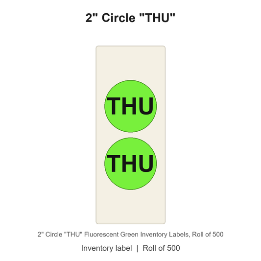 2" Circle "THU" Fluorescent Green Inventory Labels
