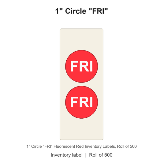 1" Circle "FRI" Fluorescent Red Inventory Labels