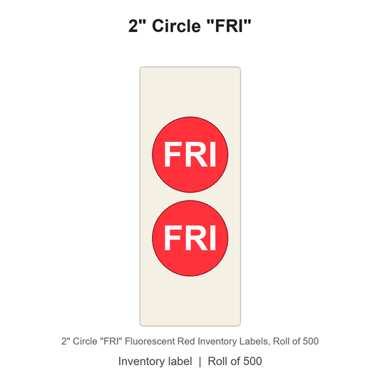 2" Circle "FRI" Fluorescent Red Inventory Labels