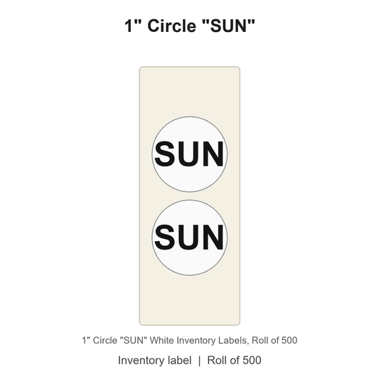 1" Circle "SUN" White Inventory Labels