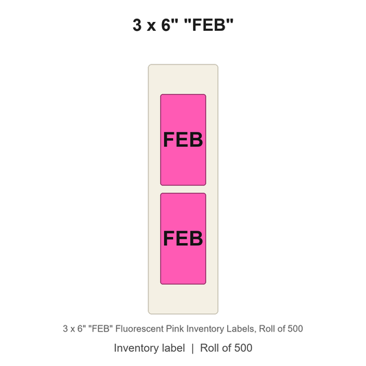 3 x 6" "FEB" Fluorescent Pink Inventory Labels