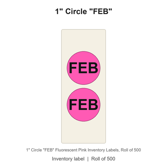 1" Circle "FEB" Fluorescent Pink Inventory Labels